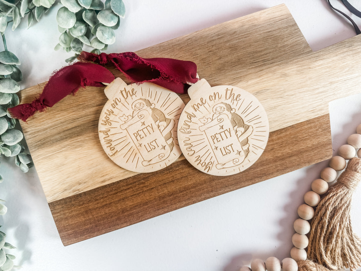 Petty List Christmas Ornament | Funny Stocking Stuffer | Laser Engraved Wood Ornament 2025