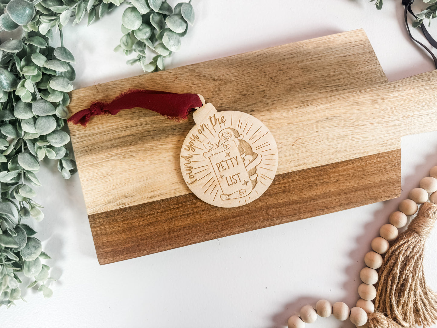 Petty List Christmas Ornament | Funny Stocking Stuffer | Laser Engraved Wood Ornament 2025