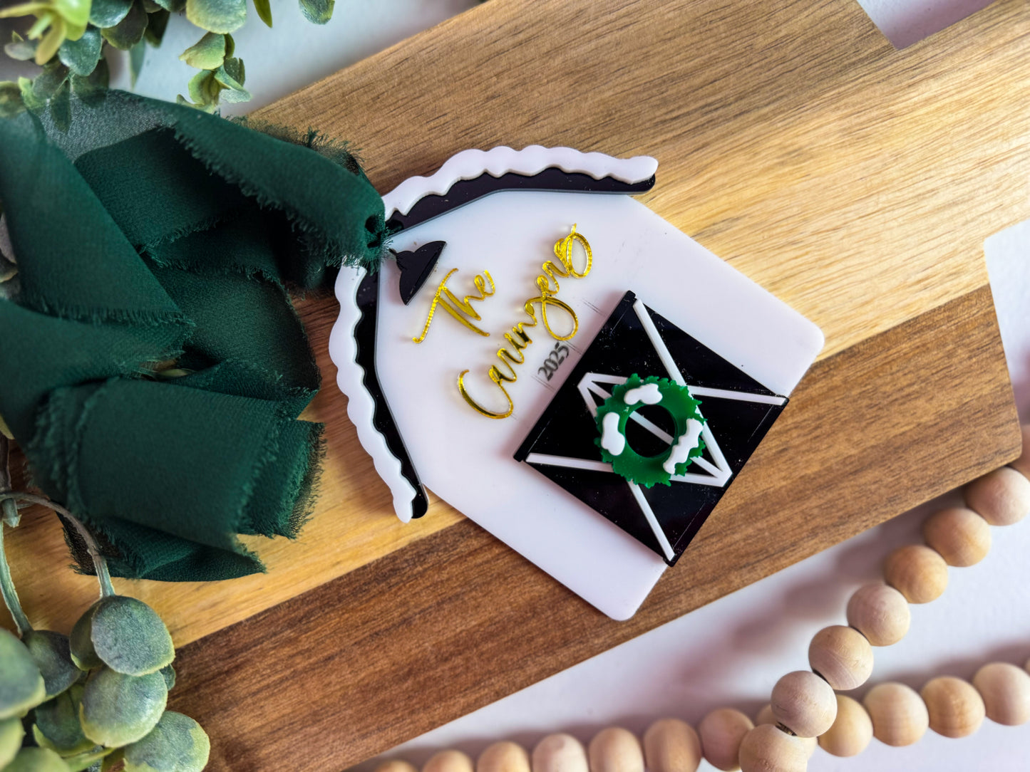 Personalized House Ornament with Wreath | Custom Family Christmas 2025