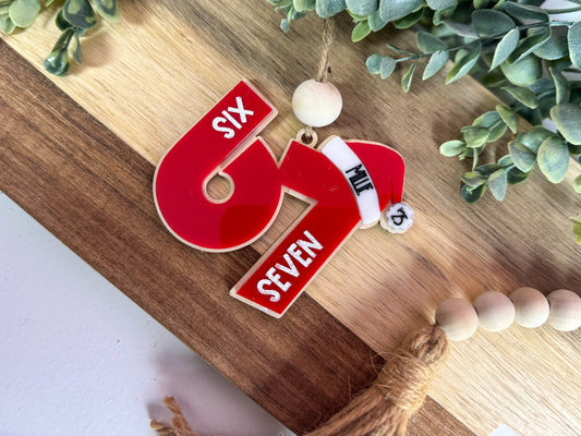 Personalized “67” Ornament with Santa Hat