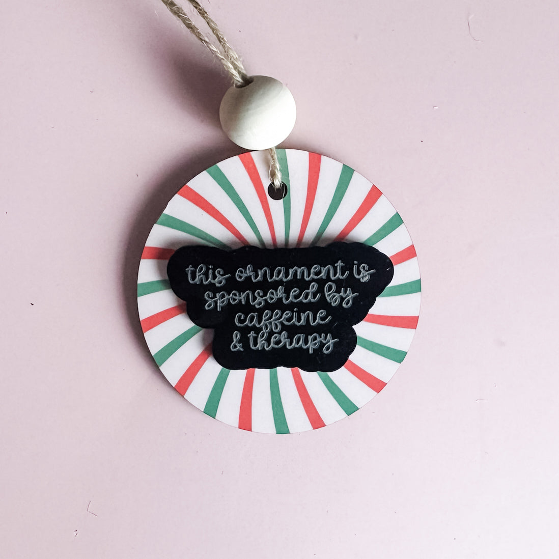 Sponsored by Caffeine & Therapy Ornament | Funny Mental Health Christmas Decor