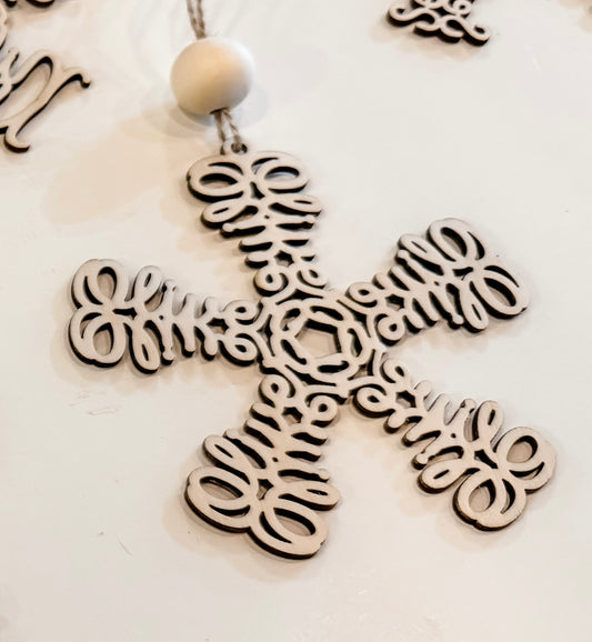 Personalized Snowflake Ornament - Laser Cut Wood Decoration