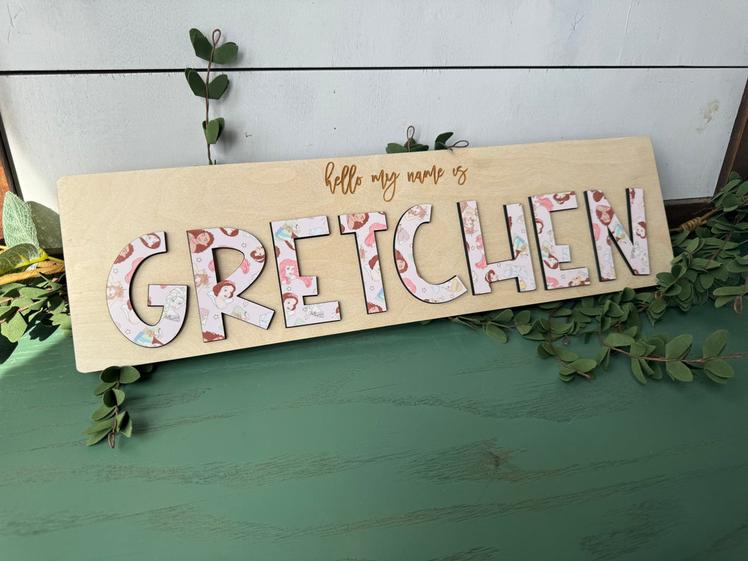 Personalized Princess-Themed Name Puzzle – Custom Wooden Name Sign