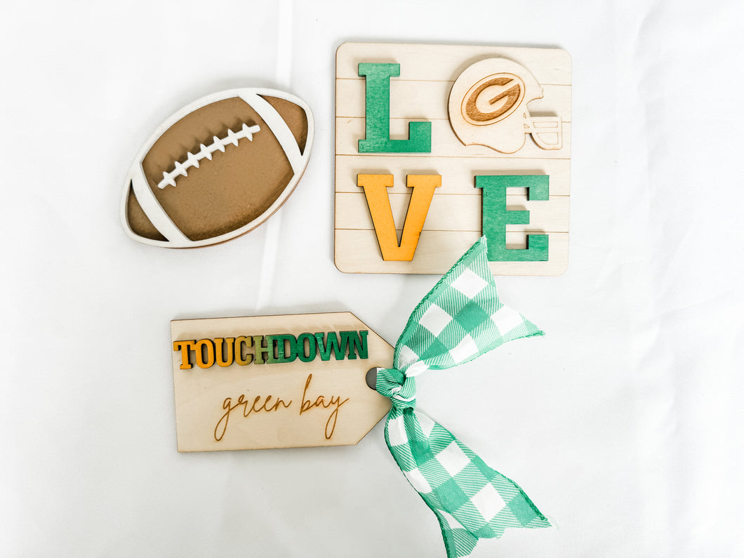 Green Bay Football Tiered Tray Bundle - LOVE, Touchdown Decor Set