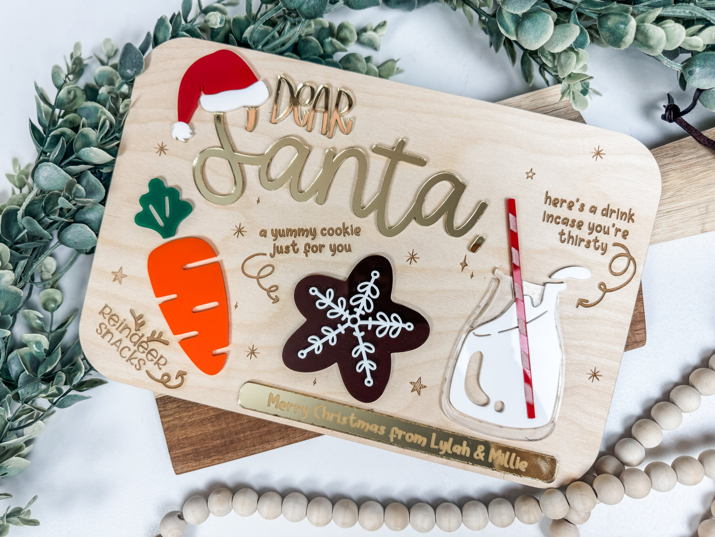 Dear Santa Treat Board – Personalized Christmas Cookie Tray for Santa & Reindeer Snacks