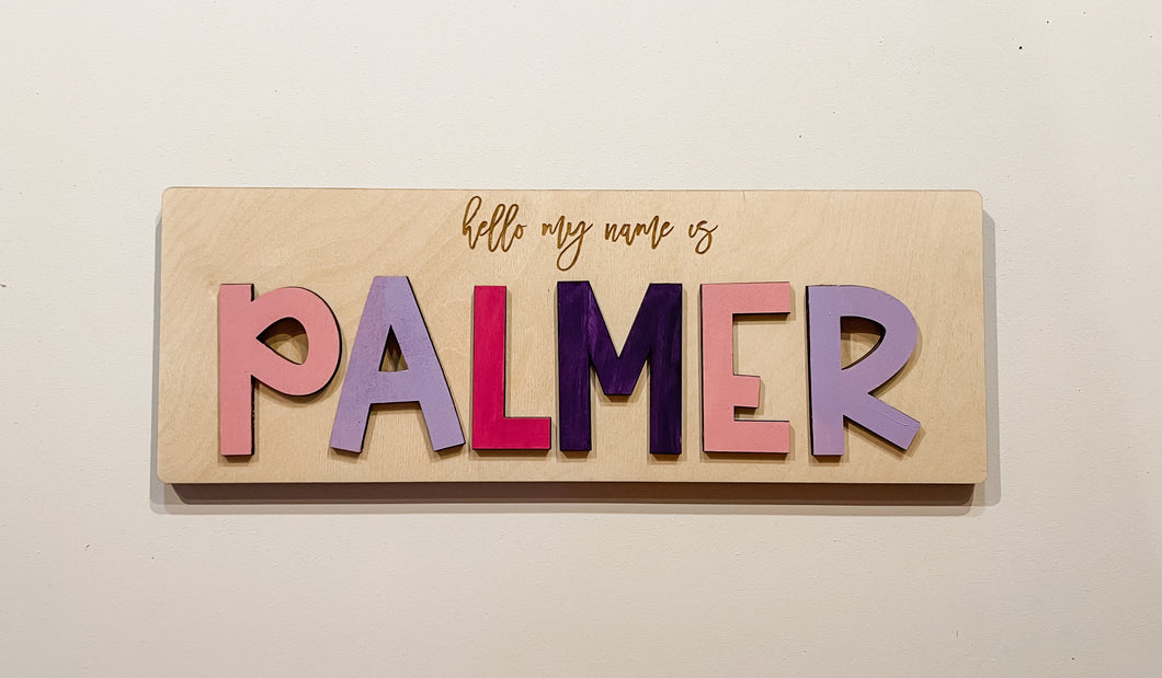 Personalized Pink & Purple Name Puzzle – Custom Wooden Name Sign