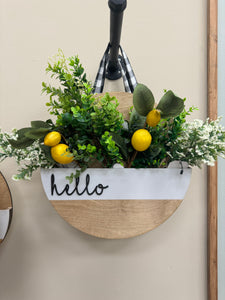 Rustic "Hello" Door Hanger with Interchangeable Flower Holder