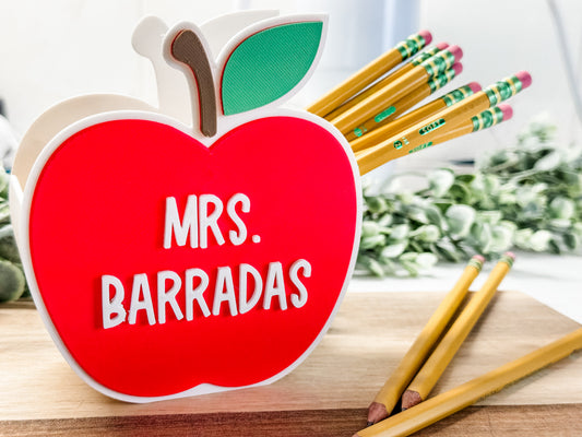 Personalized Apple Pencil Holder – Teacher Name Desk Decor