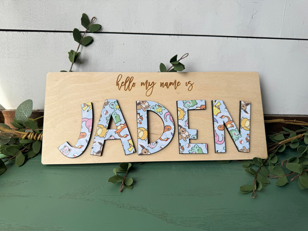 Personalized Pokémon Name Puzzle – Custom Wooden Name Sign