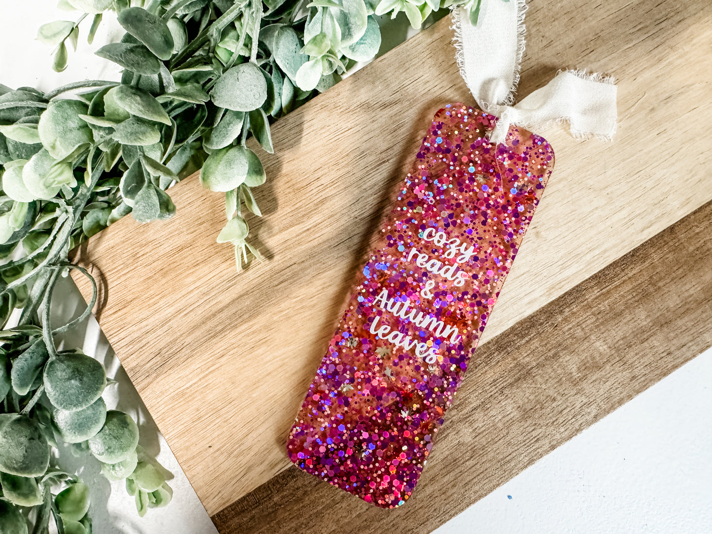 Cozy Reads & Autumn Leaves Glitter Bookmark