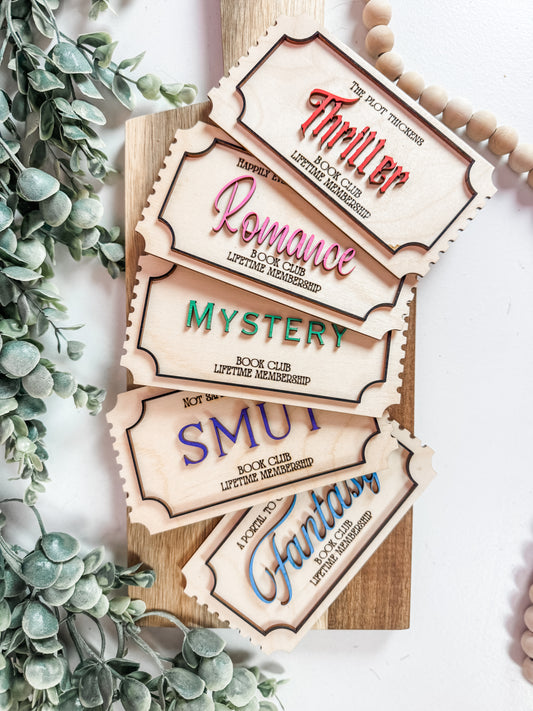 Book Club Lifetime Membership Ticket – Wooden Shelf Decor