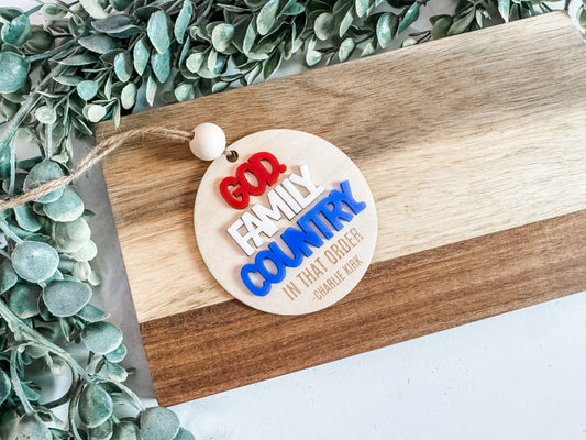 God Family Country Ornament — Charlie Kirk Tribute | 10% Donated to TPUSA