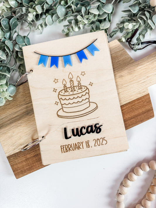 Personalized Birthday Memory Book with Acrylic Banner — Custom Color Options