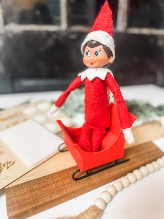 Elf Sleigh Stand – Mini Red Sleigh for Elf on the Shelf Displays