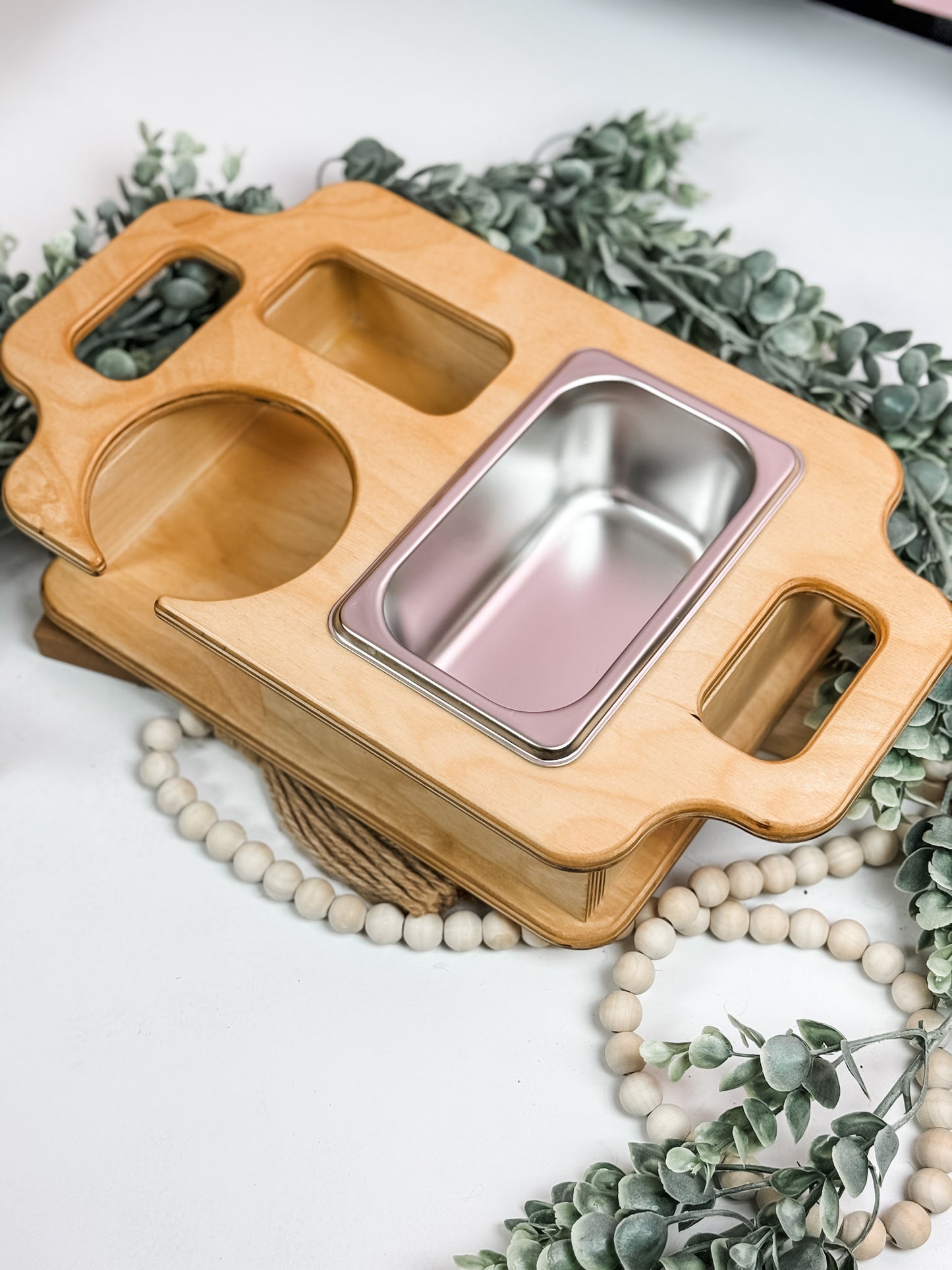 Personalized Wooden Snack Tray with Cup & Snack Holder