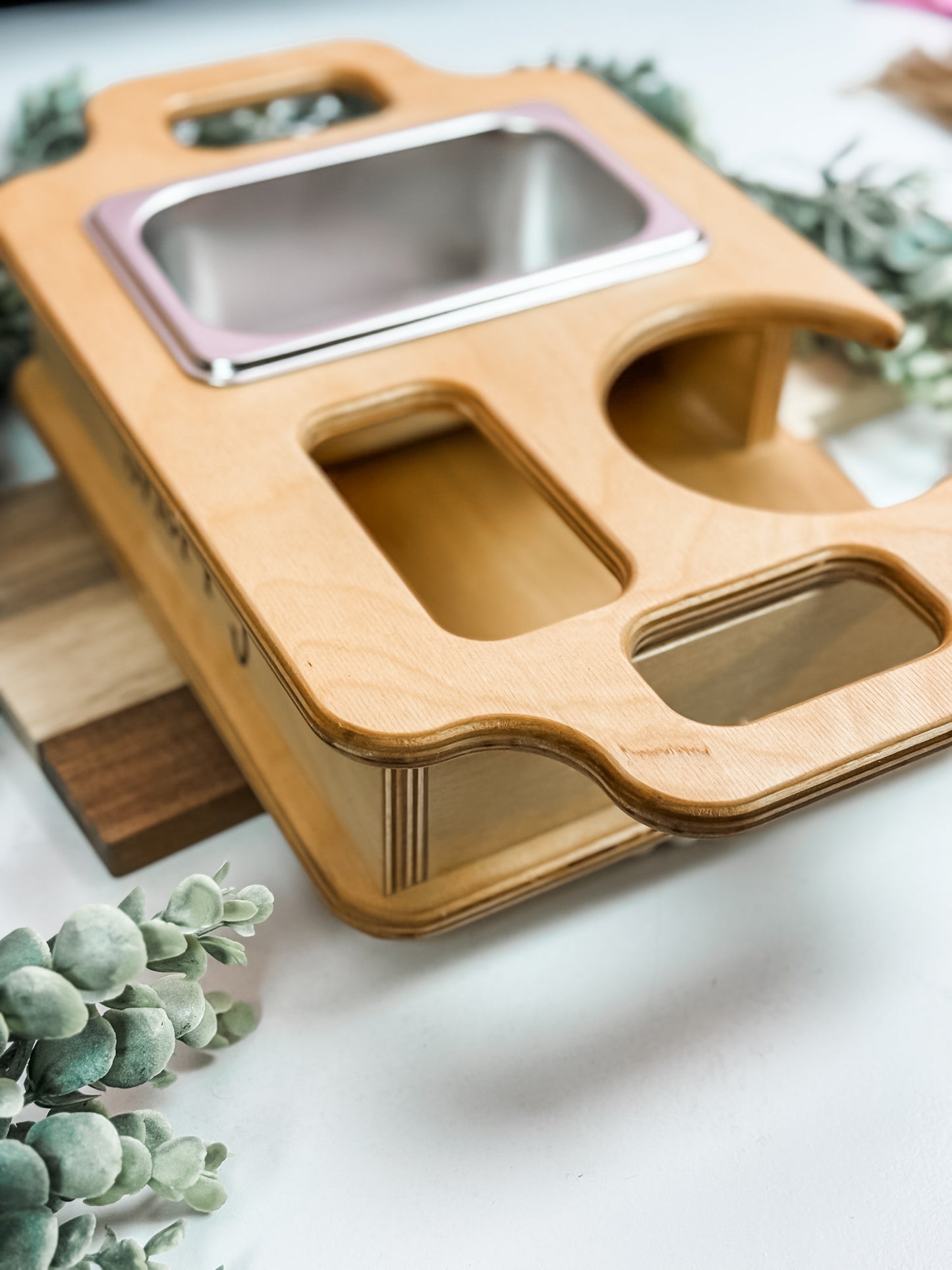 Personalized Wooden Snack Tray with Cup & Snack Holder