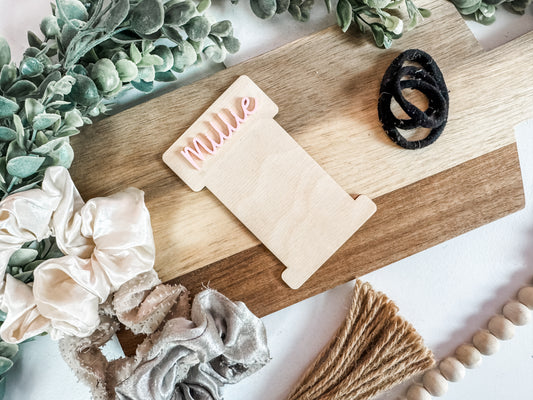 Personalized Hair Tie Holder – Custom Name – Laser Cut Wood Organizer