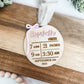 Custom Birth Stat Ornament • Personalized Baby Stats • Wood & Acrylic Keepsake • Round or Arch Shape • With or Without Bow