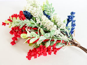 15-Inch Boxwood Stem with Red, White, and Blue Accents