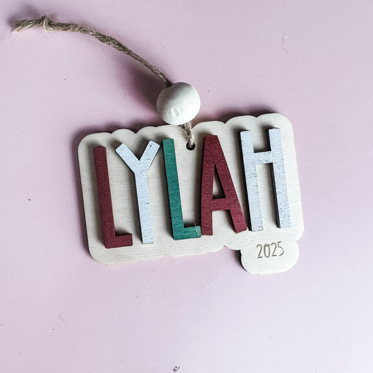Custom Name Ornament | Layered Wood + Painted 2025 Keepsake