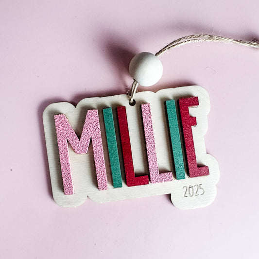 Custom Name Ornament | Layered Wood + Painted 2025 Keepsake