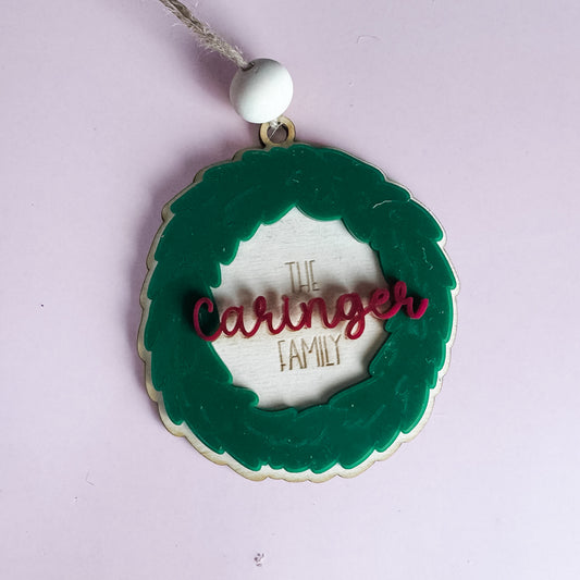 Personalized Family Wreath Ornament | Custom Holiday Keepsake