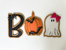 Load image into Gallery viewer, Halloween &quot;Boo&quot; Wooden Wall Decor Set - Cute and Spooky Trio
