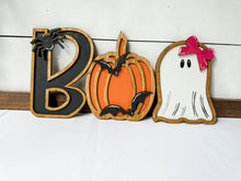 Load image into Gallery viewer, Halloween &quot;Boo&quot; Wooden Wall Decor Set - Cute and Spooky Trio
