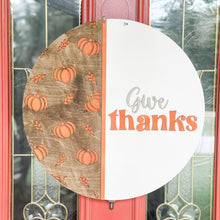 Load image into Gallery viewer, Reversible &quot;Merry Christmas&quot; and &quot;Give Thanks&quot; Wooden Door Hanger - 18&quot;
