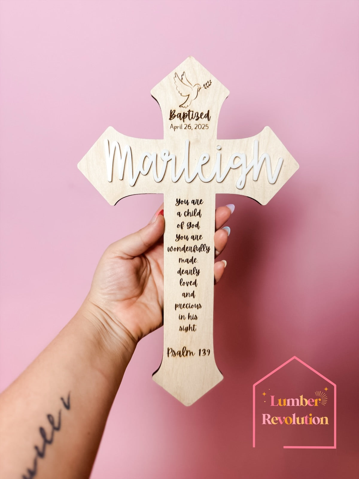 Personalized Baptism Cross – Custom Name with Psalm 139 Verse