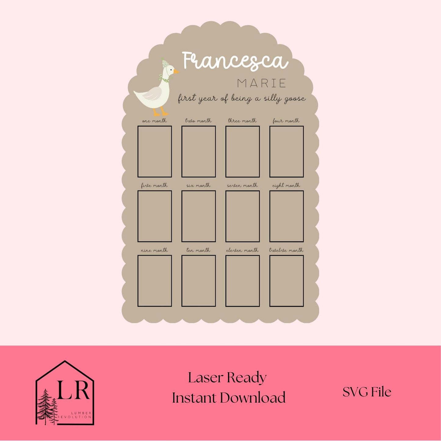 Silly Goose First Year Photo Board SVG  Laser Cut File for Baby Milestone Display