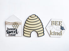 Load image into Gallery viewer, Bee-Themed Tiered Tray Decor Bundle - Home Sweet Hive &amp; Bee Kind Signs
