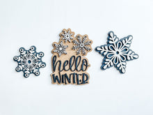 Load image into Gallery viewer, Hello Winter Tiered Tray Bundle | 3-Piece Snowflake Decor Set (Door Hanger Not Included)
