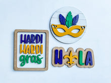 Load image into Gallery viewer, Mardi Gras Tiered Tray Bundle – &quot;Mardi Gras&quot;, &quot;NOLA&quot;, Mask (3-Piece Set)
