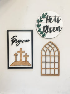 He Is Risen Easter Tiered Tray Bundle | 3-Piece Christian Wall Decor Set