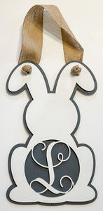 Personalized Bunny Door Hanger – Custom Initial, 10x17 Inches