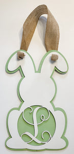 Personalized Bunny Door Hanger – Custom Initial, 10x17 Inches